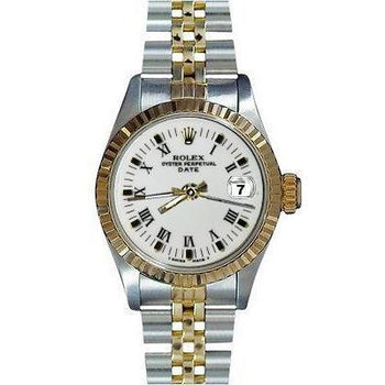 Ss & Gold Jubilee Bracelet Date Watch White Roman Dial Fluted Bezel