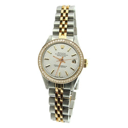 Ss & Gold Rolex Ladies Date Just Watch White Stick Dial Natural Earth Mined Diamond