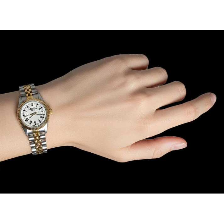 Ss & Gold Jubilee Bracelet Date Watch White Roman Dial Fluted Bezel