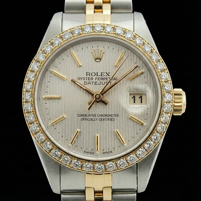 Ss & Gold Jubilee Rolex Date Just White Stick Watch Datejust
