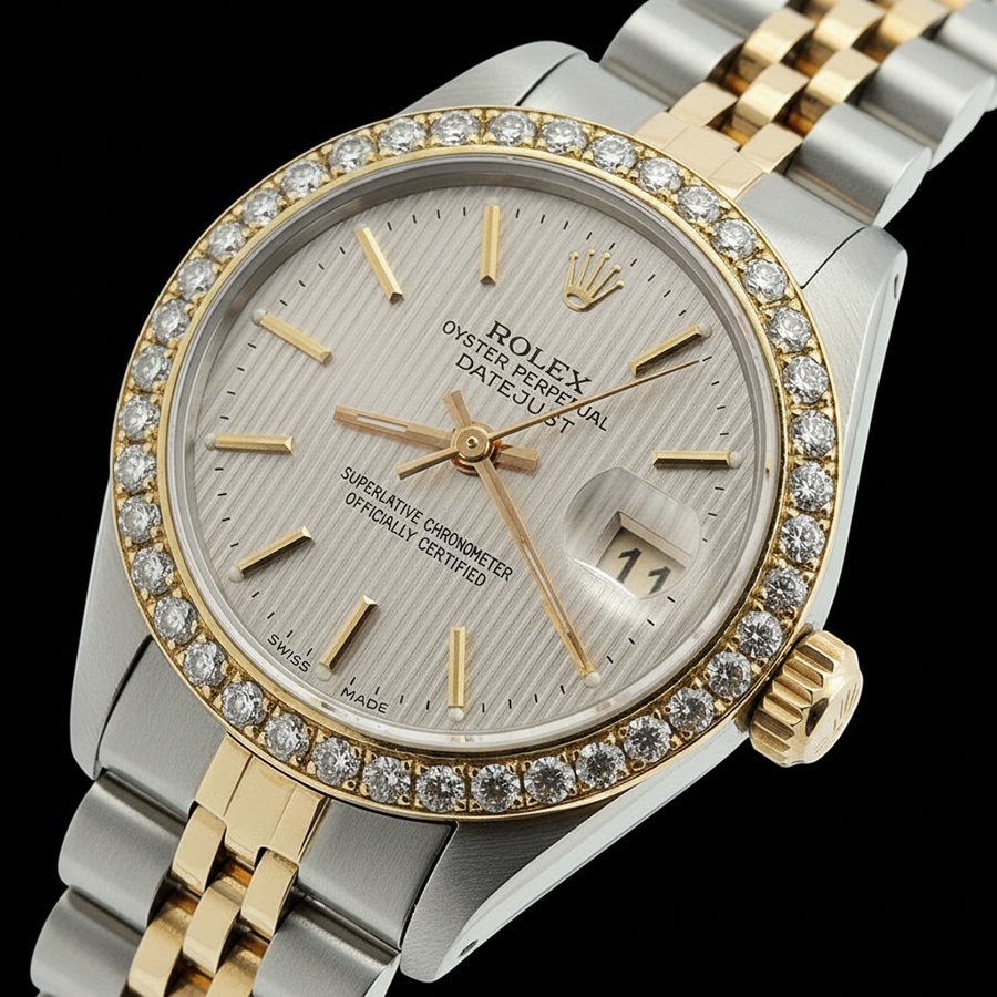 Ss & Gold Jubilee Rolex Date Just White Stick Watch Datejust
