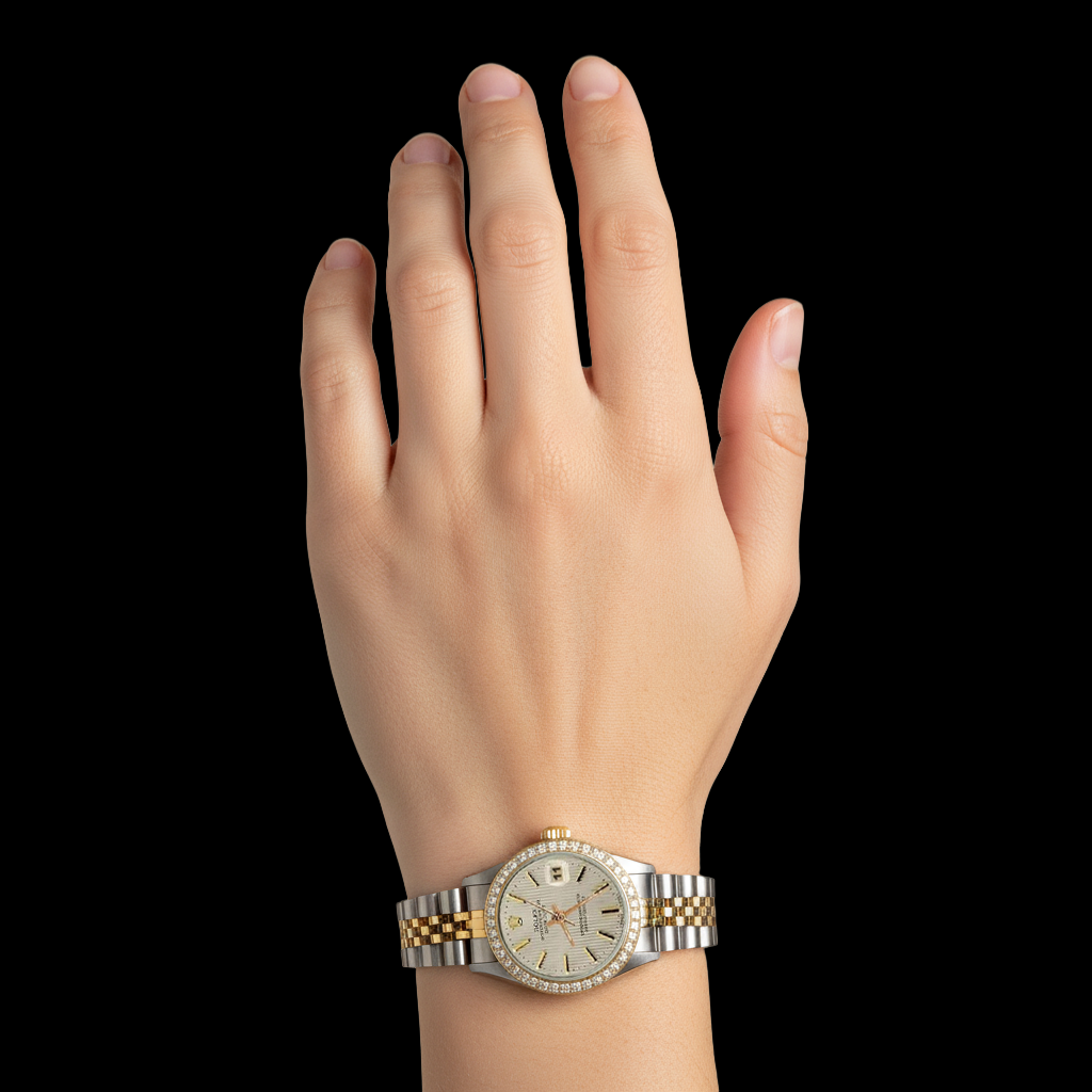 Ss & Gold Jubilee Rolex Date Just White Stick Watch Datejust P2