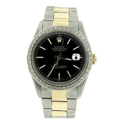 Ss & Gold Oyster Bracelet Datejust Rolex Watch Black Stick Dial