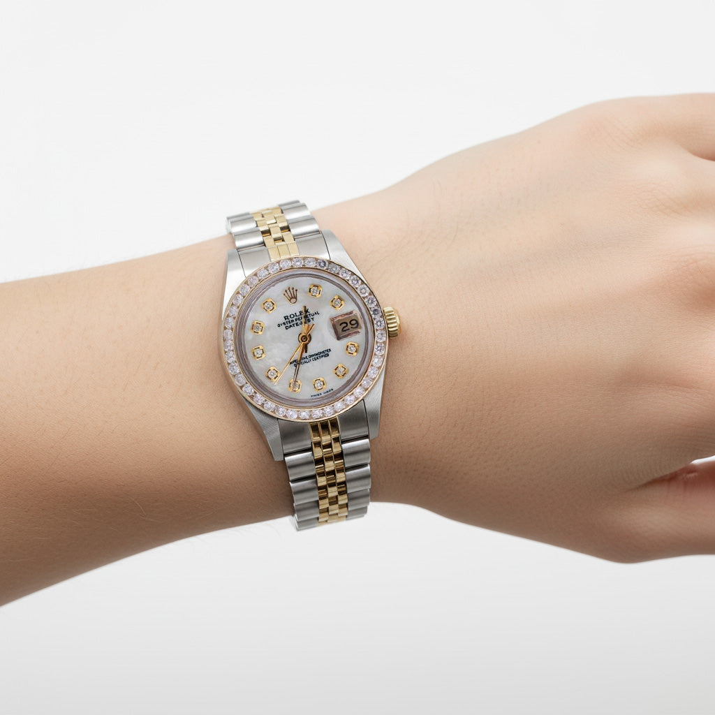 Ss Gold Rolex Ladies Datejust Watch Natural Earth Mined Diamond Dial Channel Set Bezel