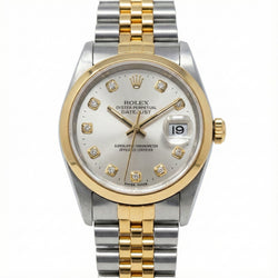 Ss & Gold Rolex Men's Watch Datejust Silver Natural Earth Mined Diamond Dial