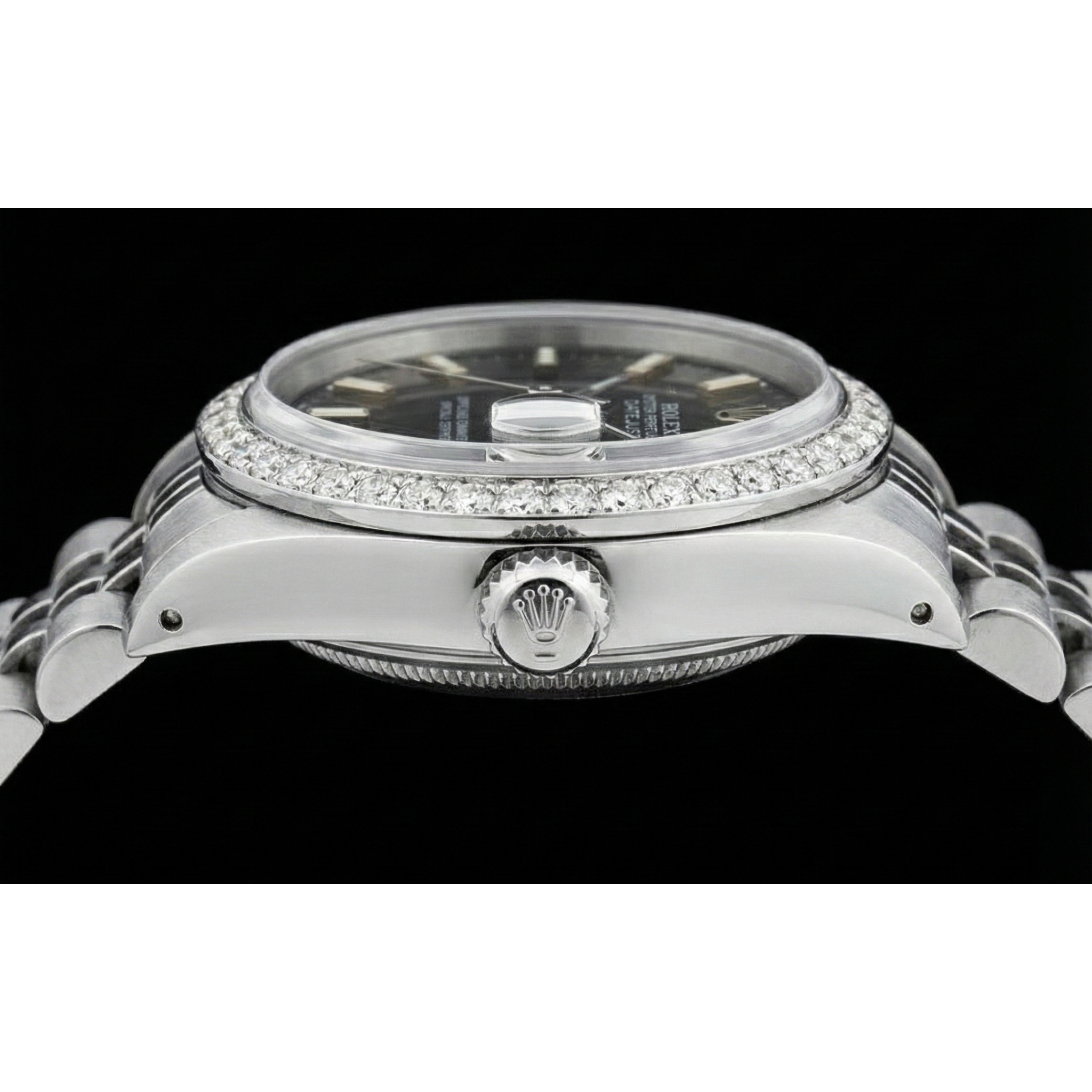 Ss Jubilee Bracelet Black Stick Dial Natural Earth Mined Diamond Bezel Rolex Watch