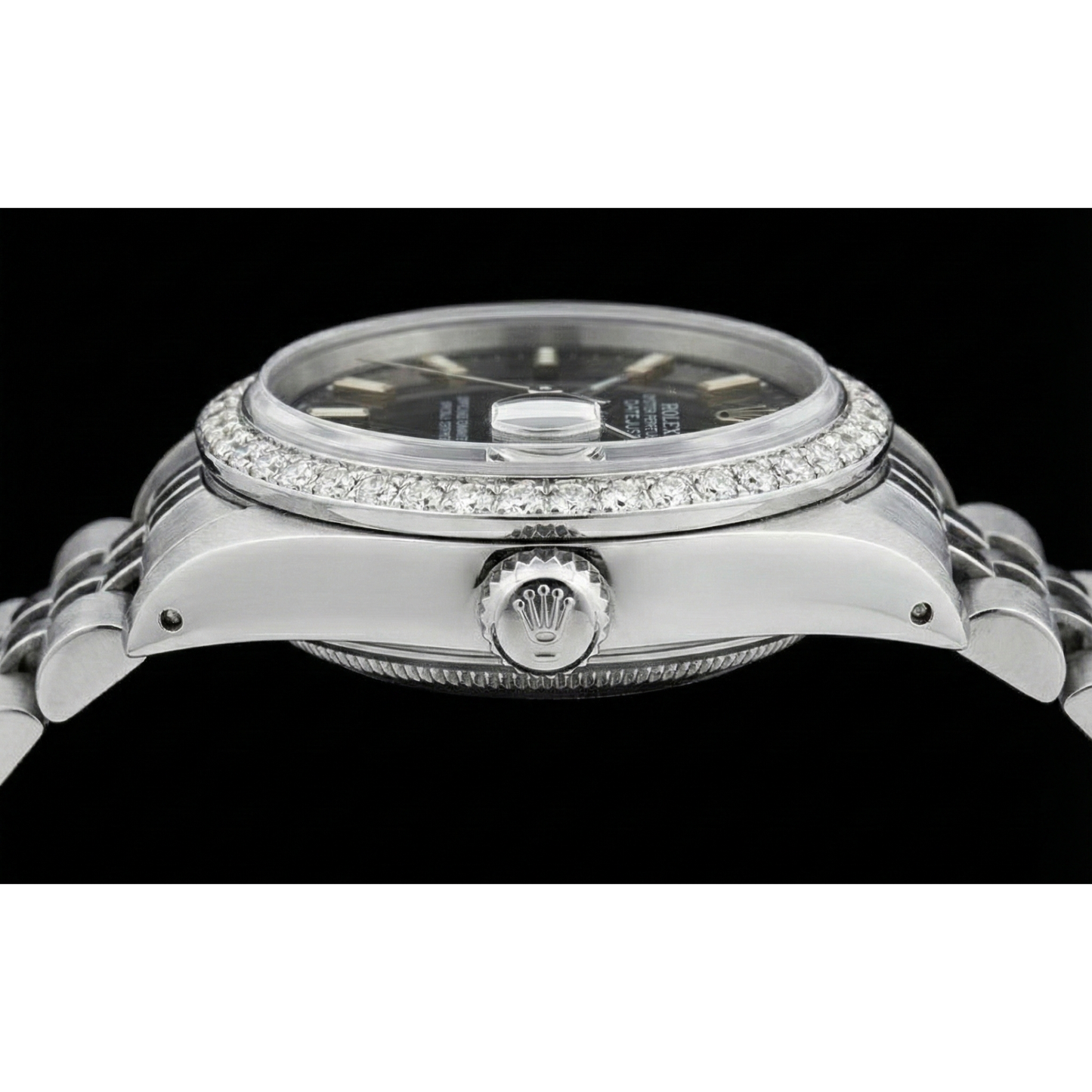 Ss Jubilee Bracelet Black Stick Dial Natural Earth Mined Diamond Bezel Rolex Watch