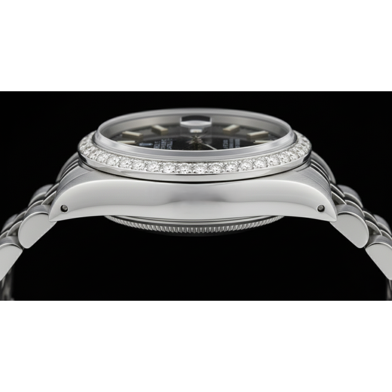 Ss Jubilee Bracelet Black Stick Dial Natural Earth Mined Diamond Bezel Rolex Watch