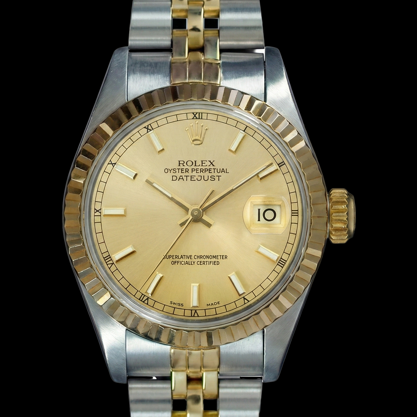 Ss & Yellow Gold Datejust Lady Watch Champagne Stick Dial Rolex