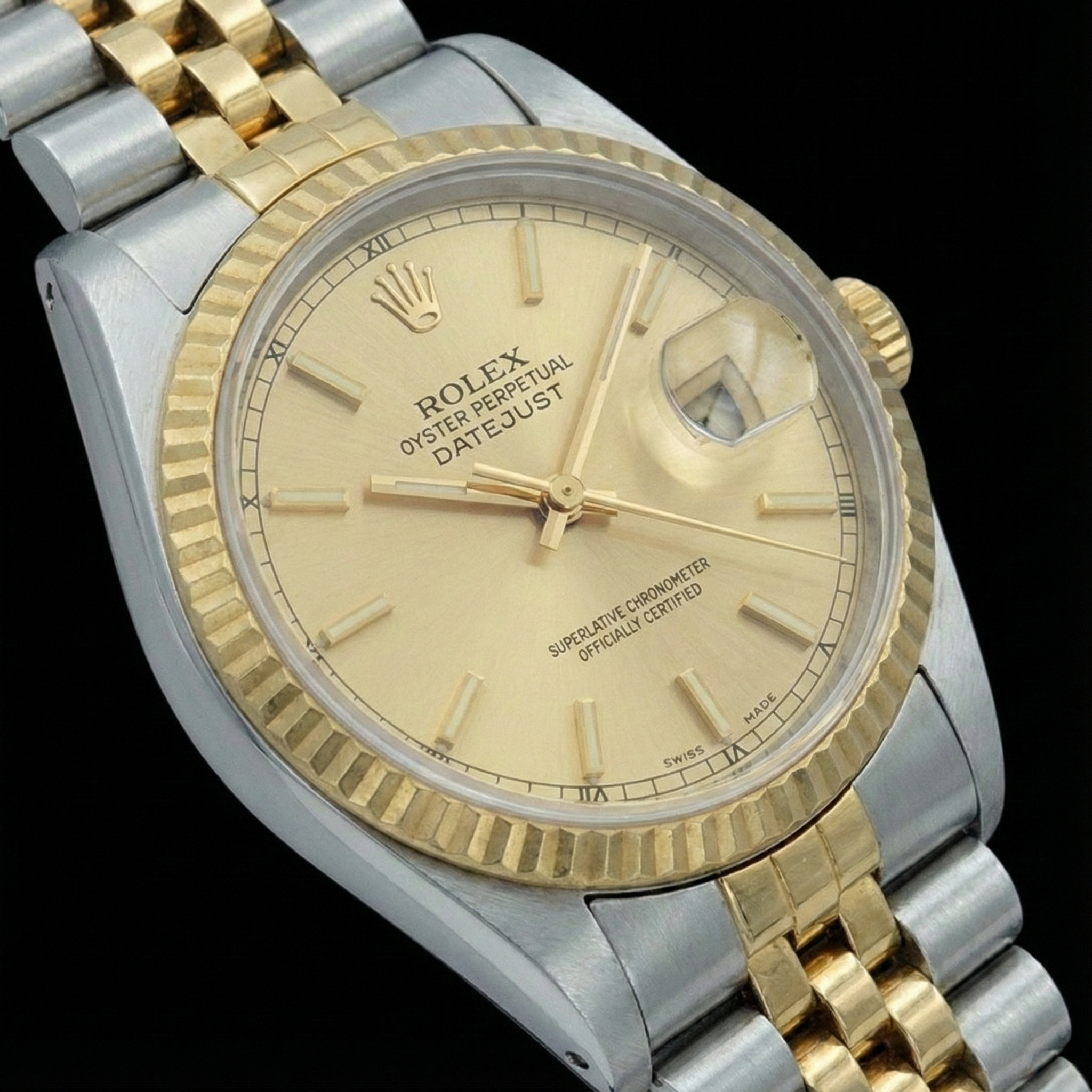 Ss & Yellow Gold Datejust Lady Watch Champagne Stick Dial Rolex