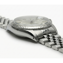 Stainless Steel Jubilee Date Watch Gray Stick Dial Fluted Bezel
