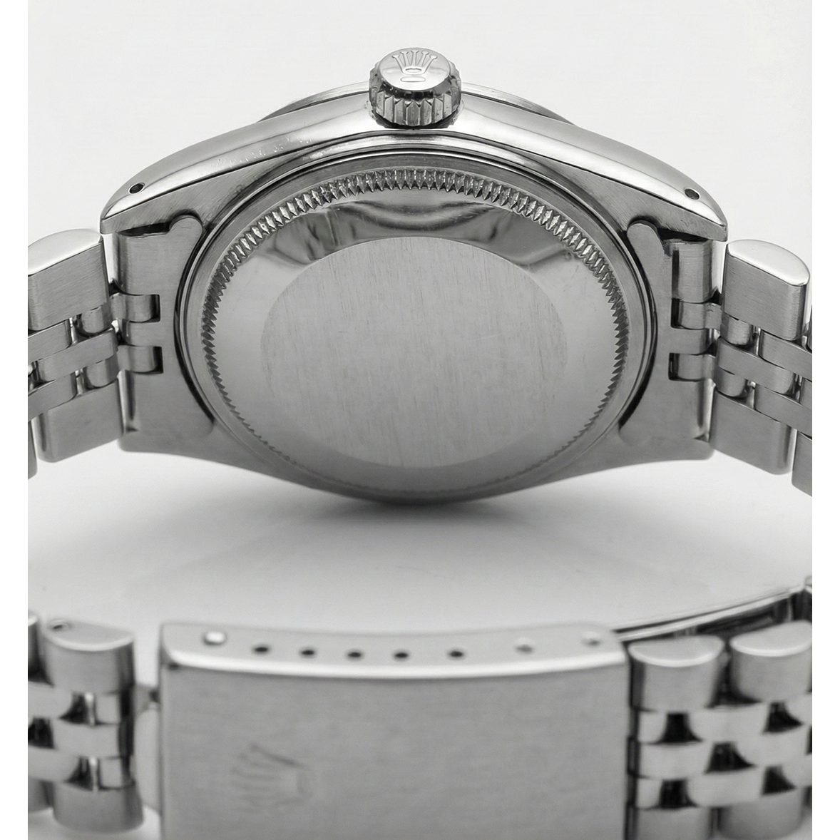 Stainless Steel Jubilee Date Watch Gray Stick Dial Fluted Bezel