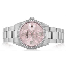 Stainless Steel Rolex Datejust Mens Watch-Pink Dial Diamond Bezel-QUICK SET