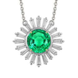 Starburst Stone Pendant Necklace – Emerald 3 ct Two-Tone 14K Gold