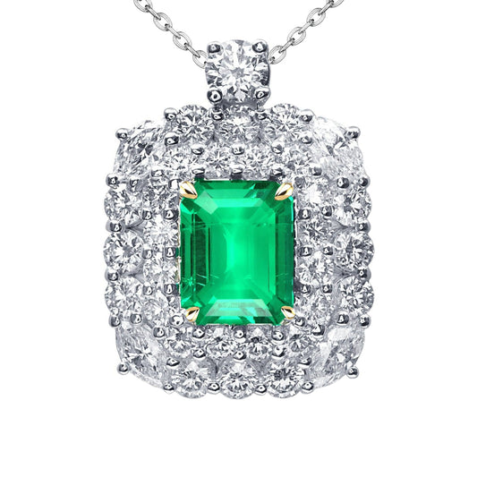 Natural Colombian Emerald Stone Pendant Necklace 3.50 ct 14K Two Tone Gold – main view
