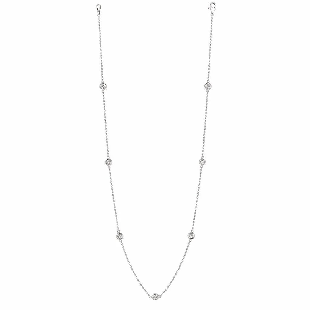 Station Real Diamond Necklace 4 Carats White Gold 14K