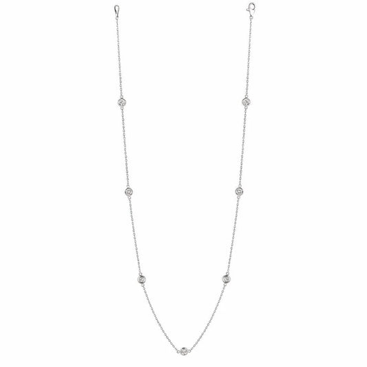 Station Real Diamond Necklace 4 Carats White Gold 14K