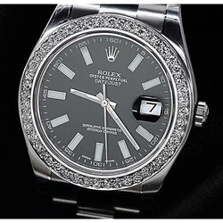 Luminous Dial And Custom Diamonds Bezel Mens Rolex Datejust Ii Watch