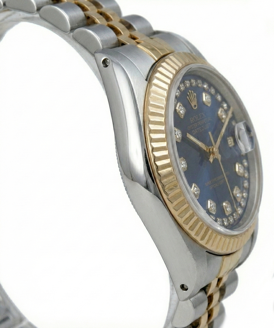 String Natural Earth Mined Diamond Dial Datejust Rolex Ladies Watch Ss & Gold