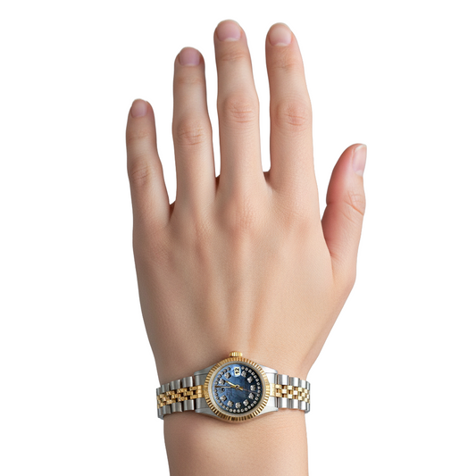 String Natural Earth Mined Diamond Dial Datejust Rolex Ladies Watch Ss & Gold P3