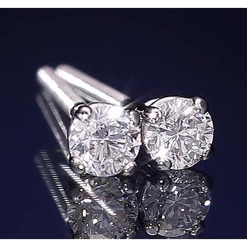 Stud Earring 1.20 Carats Round Diamond Four Prong White Gold 14K