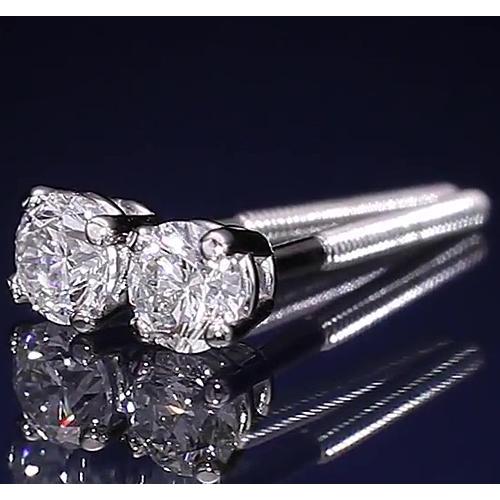 Stud Earring 1.20 Carats Round Diamond Four Prong White Gold 14K