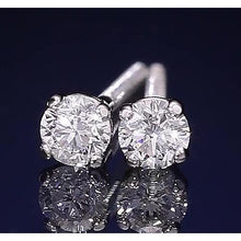 Stud Earring 1.20 Carats Round Natural Earth Mined Diamond Four Prong White Gold 14K