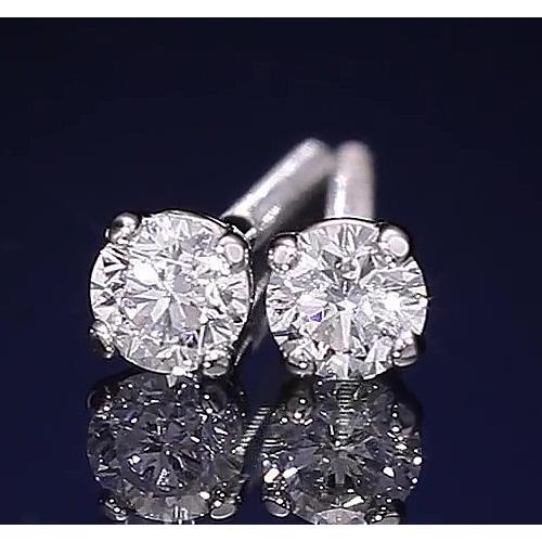Stud Earring 1.20 Carats Round Real Diamond Four Prong White Gold 14K