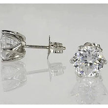 Stud Earrings 1.50 Carats Six Prong Real Round Diamond White Gold 14K