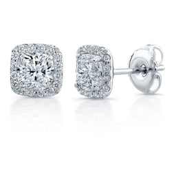 Stud Earrings 4.60 Carats Genuine Sparkling Diamonds Halo White Gold 14K