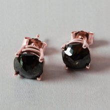 Stud Earrings 7 Carats Cushion Natural Black Diamonds Rose Gold 14K Finish