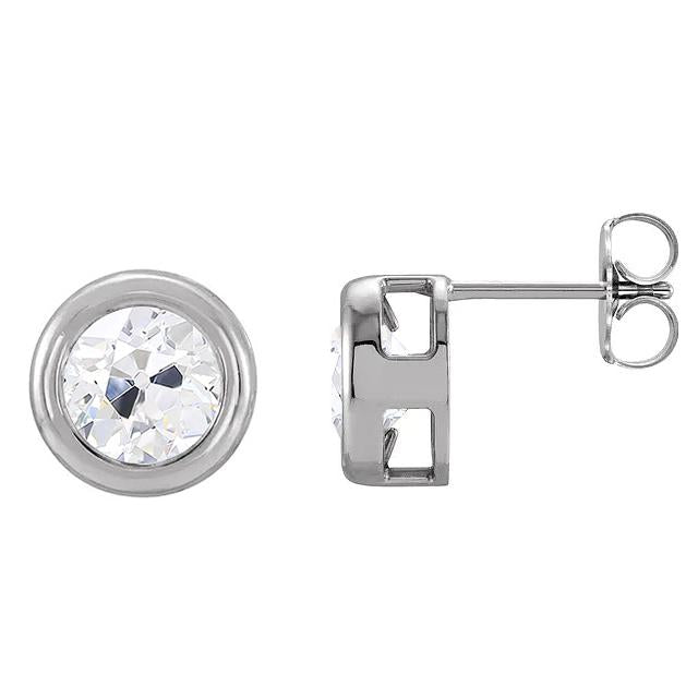 Stud Earrings Bezel Set Old Miner Diamonds 3 Carats Push Backs