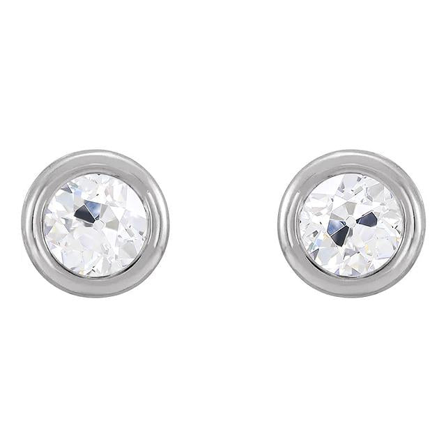 Stud Earrings Bezel Set Old Miner Natural Earth Mined Diamonds 3 Carats Push Backs