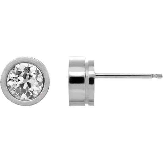 Stud Earrings Round Old Mine Cut Natural Diamonds Bezel Set 3 Carats