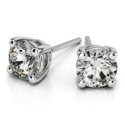 Stud Genuine Diamond 3 Carats Earring White Gold 14K