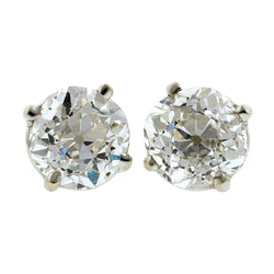 Stud Lady Earring 3 Carats Old Miner Real Diamond White Gold 14K