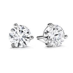 Stud White Gold Earring 2 Carats Prong Set Round Real Diamond