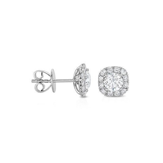 Studs Earrings Halo White Gold Round Cut 2.24 Carats Real Diamond