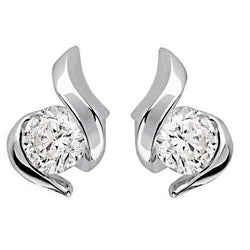 Studs Earrings Natural Diamonds 2.00 Carat Bezel Set Round Cut White 14K