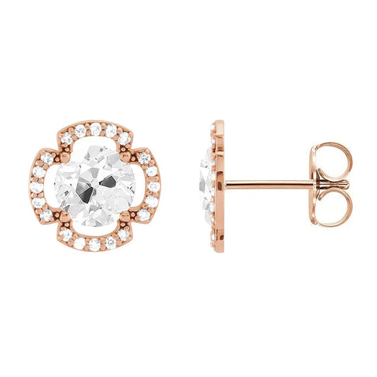 Genuine Diamond Earrings 5.50 ct 14K Rose Gold – front view