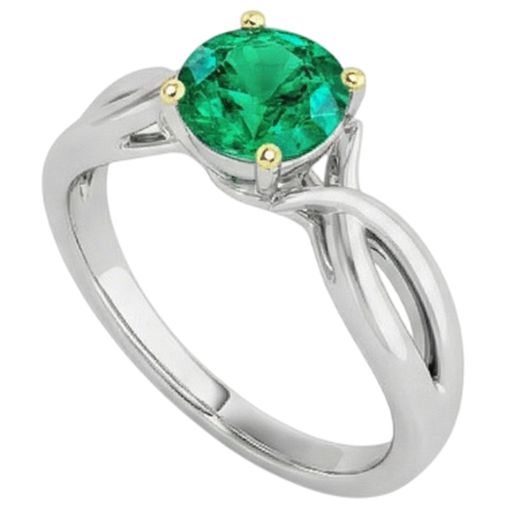 Emerald Precious Stone Ring 2-ct 14 Karat Two Tone Gold – profile view