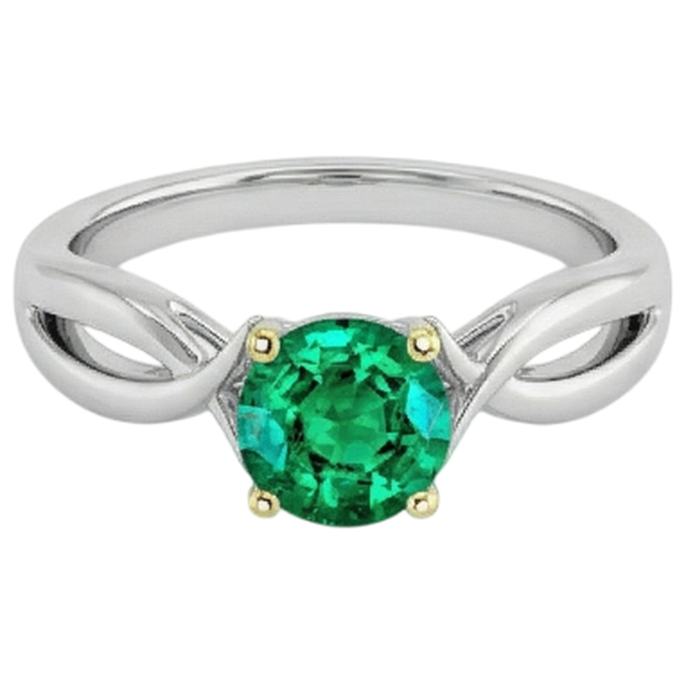 Earth-Mined Emerald Precious Stone Ring 2 ct 14 Karat Two Tone Gold – side view