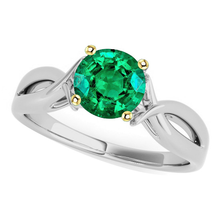 Emerald Round Cut Precious Stone Ring in 14 Karat Two Tone Gold – main view