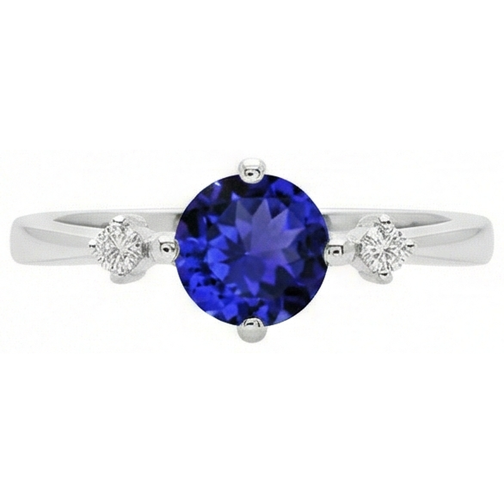 Tanzanite AAA Round Natural Earth Mined DIAMOND ( NOT LAB GROWN )s Women Fancy Ring White Gold 0.75 Carats