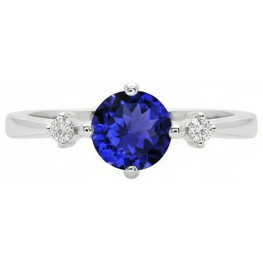 Tanzanite AAA Round Natural Earth Mined DIAMOND ( NOT LAB GROWN )s Women Fancy Ring White Gold 0.75 Carats