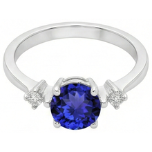Tanzanite AAA Round Natural Earth Mined DIAMOND ( NOT LAB GROWN )s Women Fancy Ring White Gold 0.75 Carats
