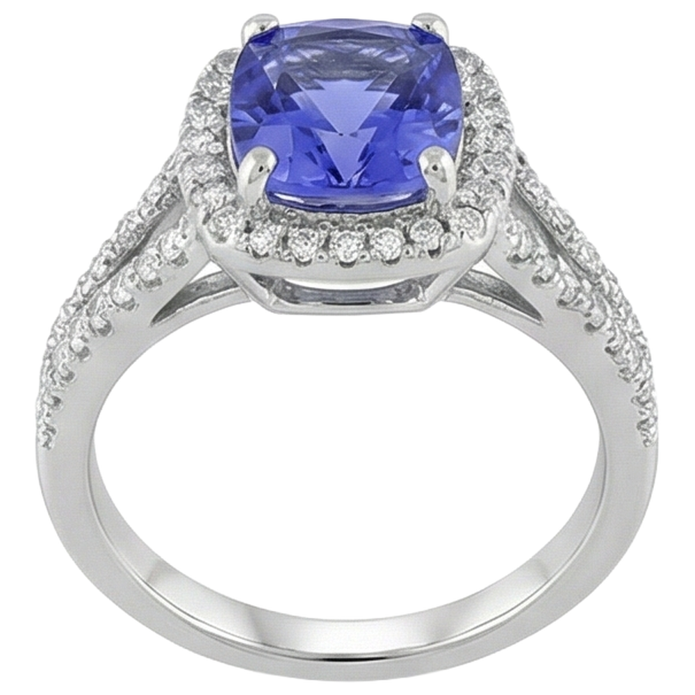 Tanzanite And Natural Earth Mined Diamond 4.85 Carats Anniversary Ring