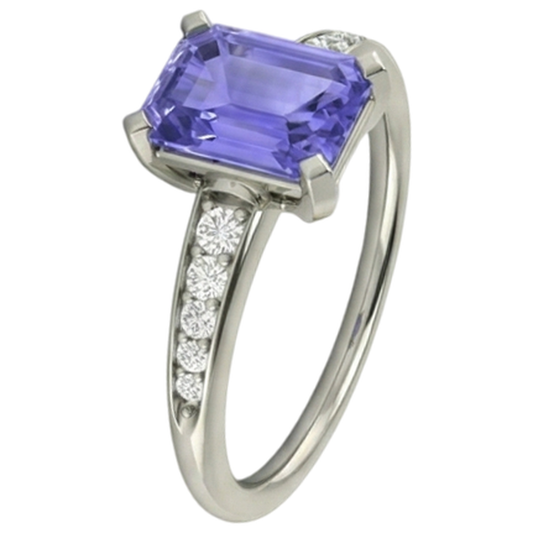 Tanzanite And Natural Earth Mined DIAMOND ( NOT LAB GROWN )s 3.85 Carats Ring White Gold 14K Prong Set