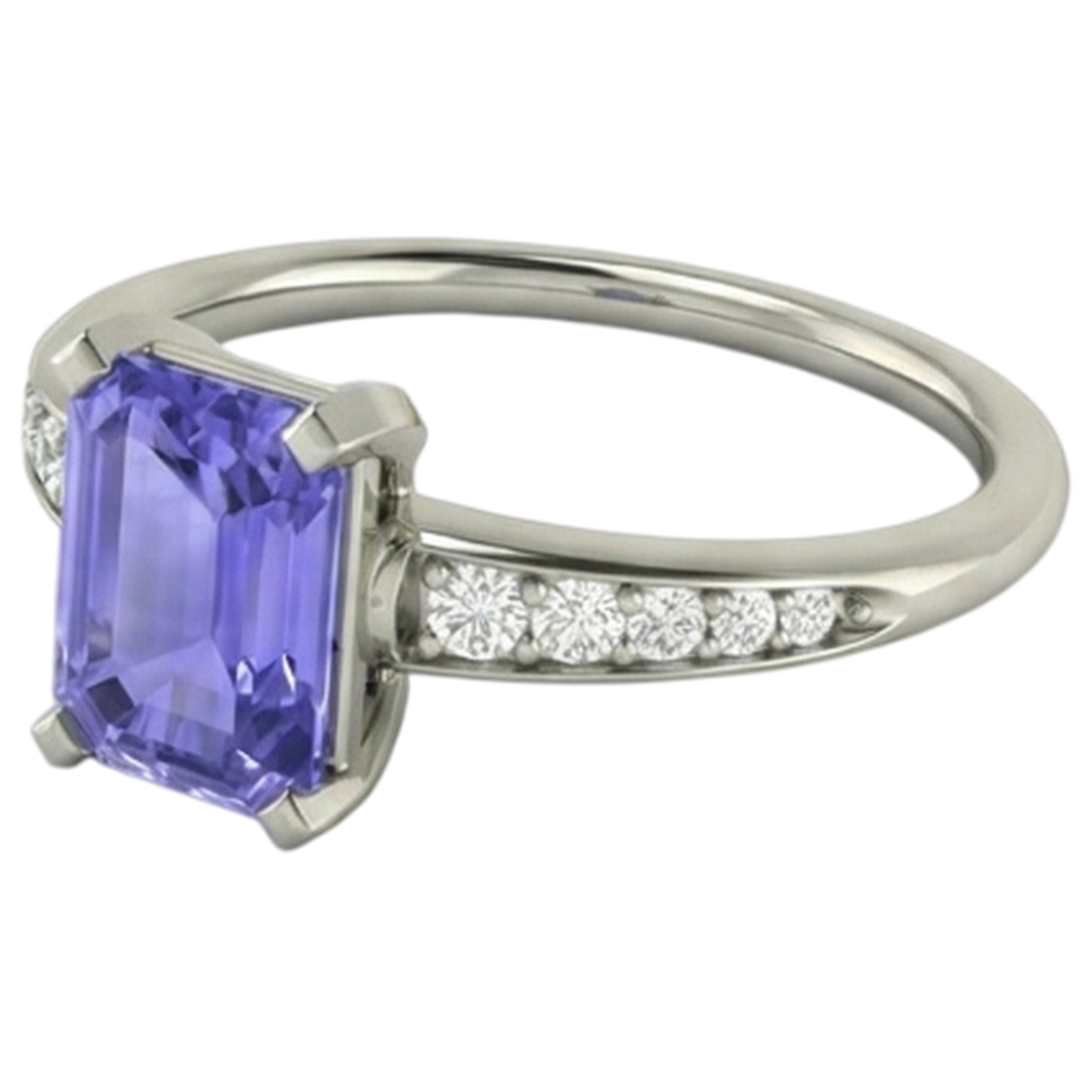 Tanzanite And Natural Earth Mined DIAMOND ( NOT LAB GROWN )s 3.85 Carats Ring White Gold 14K Prong Set