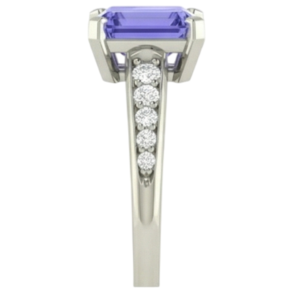 Tanzanite And Natural Earth Mined DIAMOND ( NOT LAB GROWN )s 3.85 Carats Ring White Gold 14K Prong Set
